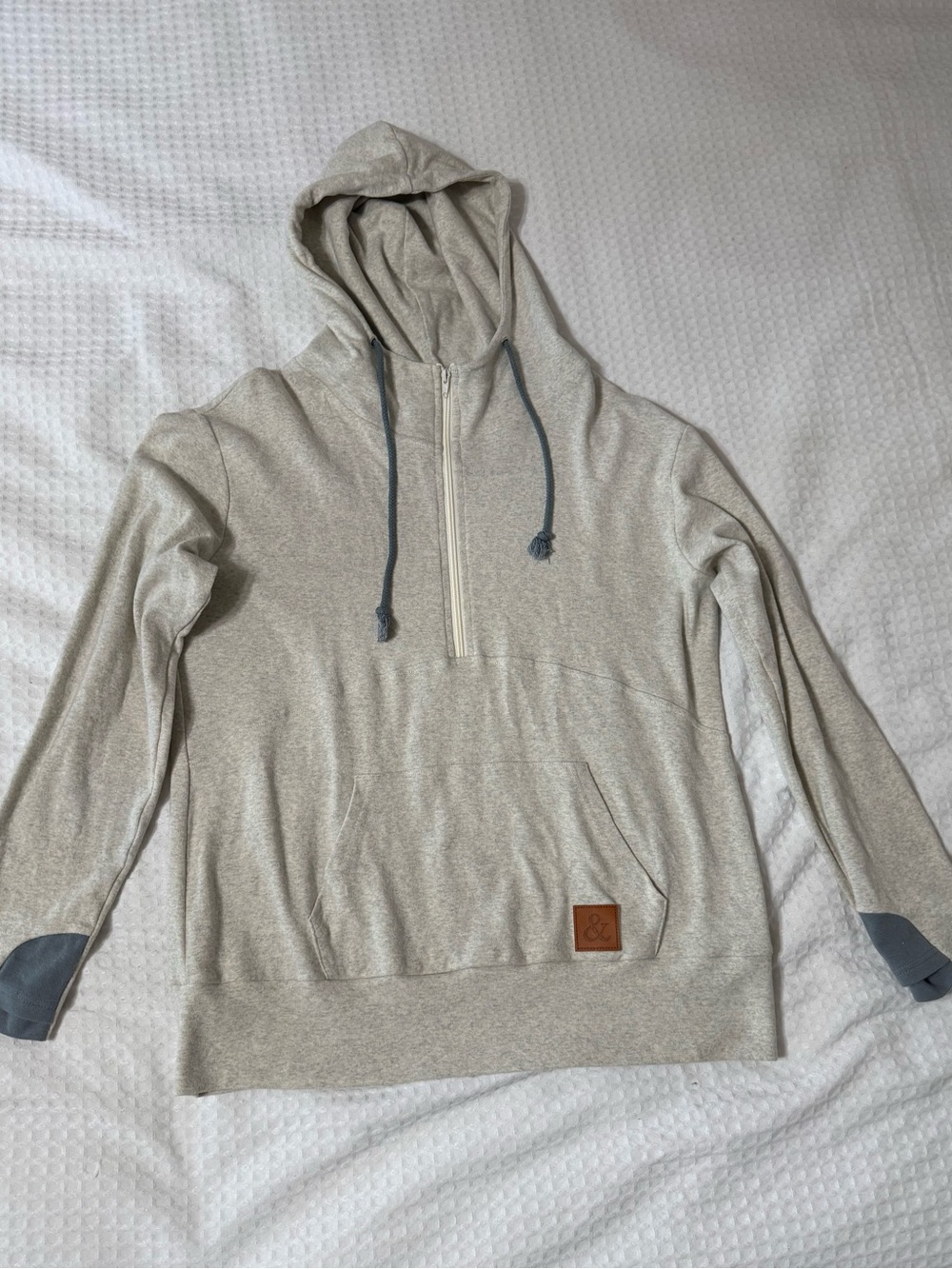 AMPERSAND AVE Heather Oatmeal Quarter-Zip Hoodie with Contrast Drawcords